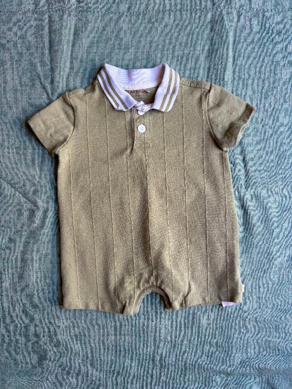 Bearpaw Olive Green Polo Henley Romper Onesie 3-6m